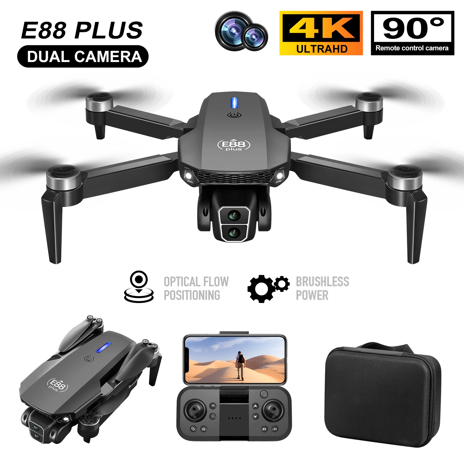 New E88 Plus Quadcopter Drone: - Drone Racing Camera 评论和价格
